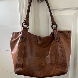 Frye Melissa Cognac Brown Leather Double Handle Tote Shoulder Bag